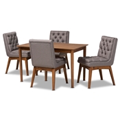 Baxton Studio Makar Modern Transitional Grey Fabric Upholstered and Walnut Brown Finished Wood 5-Piece Dining Set